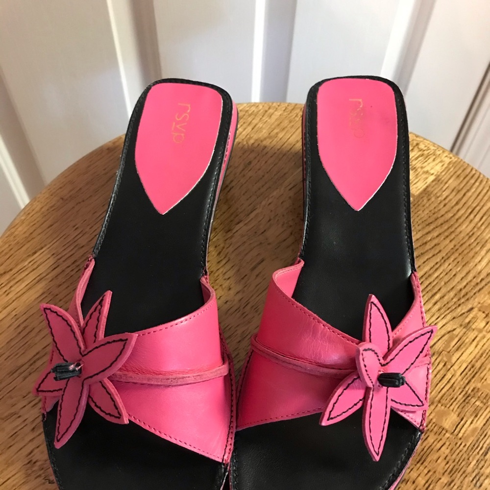 Hot pink leather slip on sandal (statement shoes)